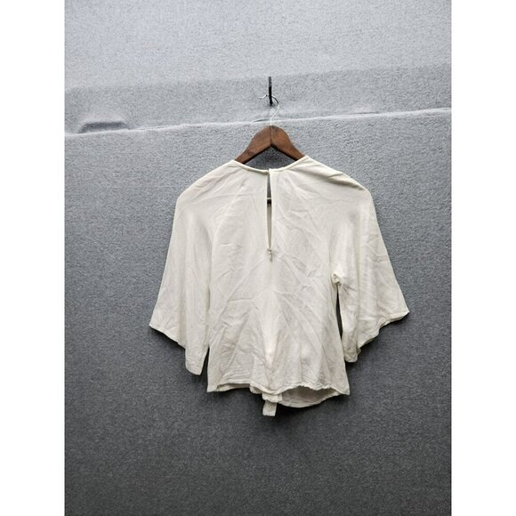 Clara Ibarguren Womens Ivory Tie-Front Top Size XS Rayon Blend Made In Argentina - Picture 5 of 5